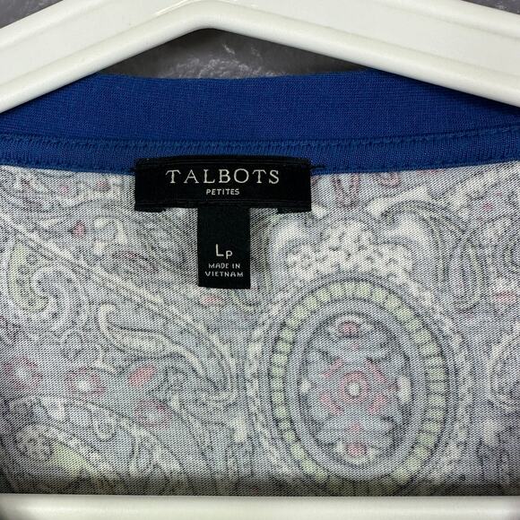 Talbots Paisley Henley Top Size Large Petite Blue 3/4 Sleeve V Neck - Picture 3 of 6